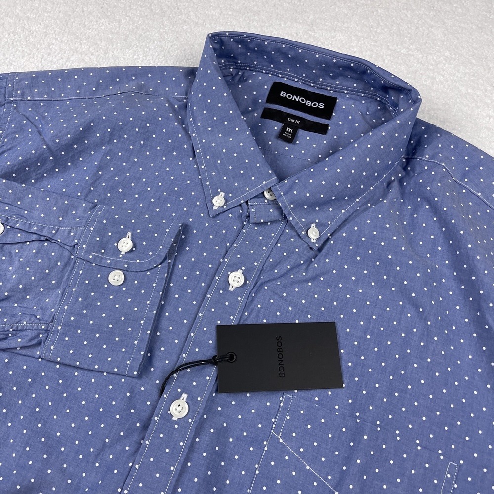 Bonobos Shirt Men's 2XL XXL Button Up Spotted Dots Slim‎ Fit Smart Cotton White